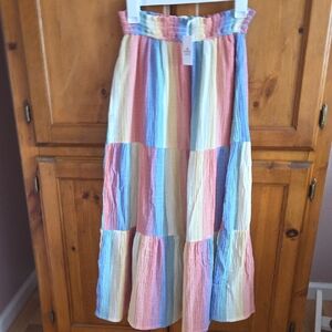 Marine Layer Blue and Pink Tiered Maxi Skirt Resort Wear